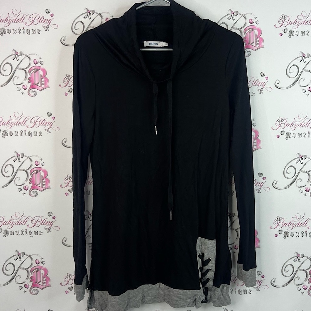 Ricki's turtleneck sweater lace corset detail Black and Gray Hooded Sweatshirt